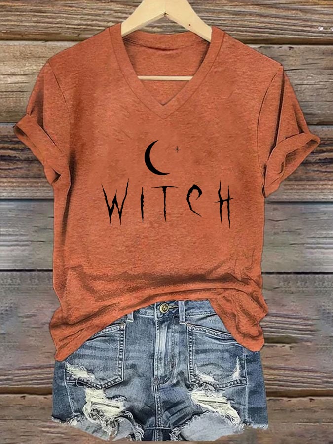 Women's Halloween Witch printed casual T-shirt