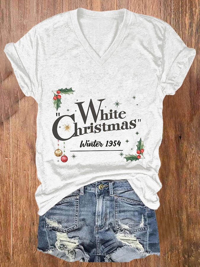 Women'S White Christmas Printed Casual T-Shirt