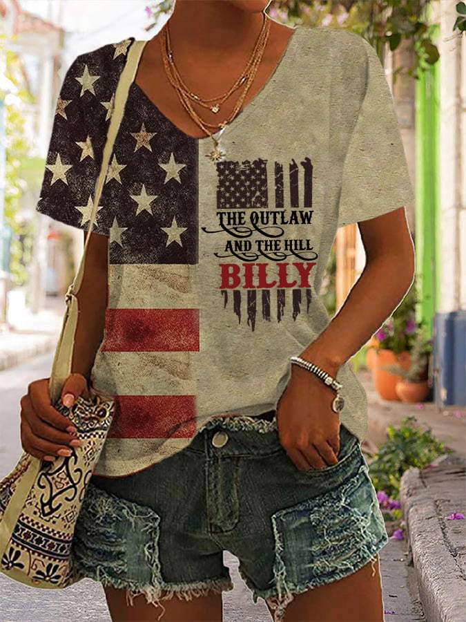 Women's The Outlaw And The Hillbilly  V-Neck Tee