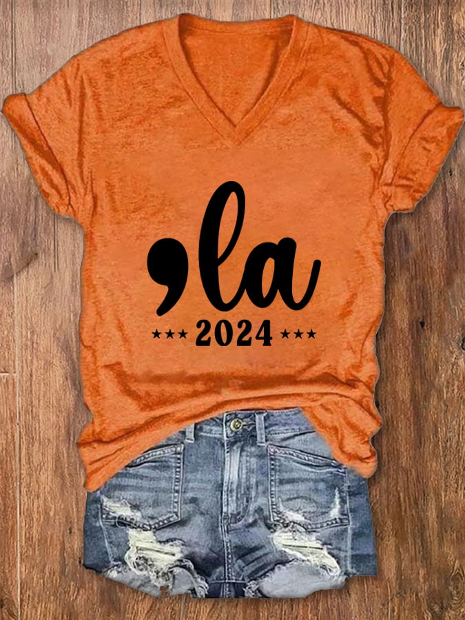 Women's Comma La Printed Casual V-Neck T-Shirt