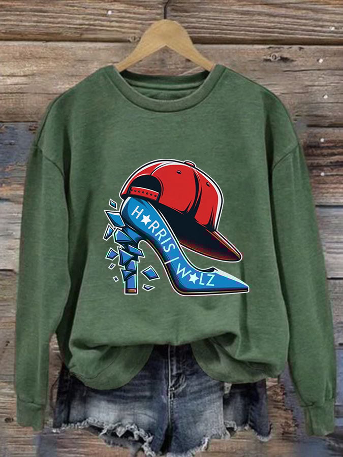 Women's Red Hat Crushing Blue High Heels Printed Sweatshirt