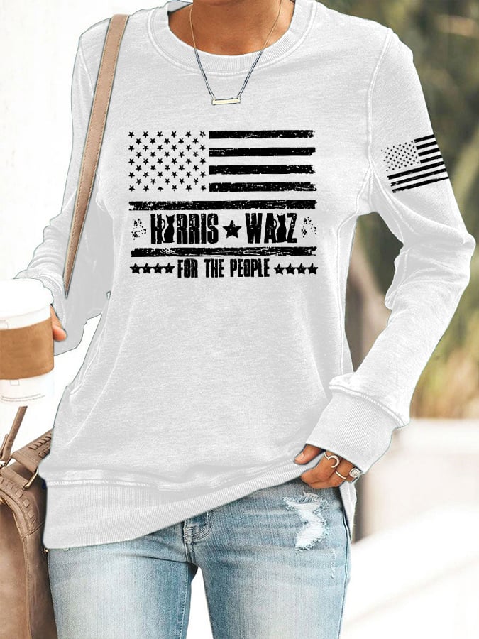 Women's For The People Flag Print Crew Neck Sweatshirt