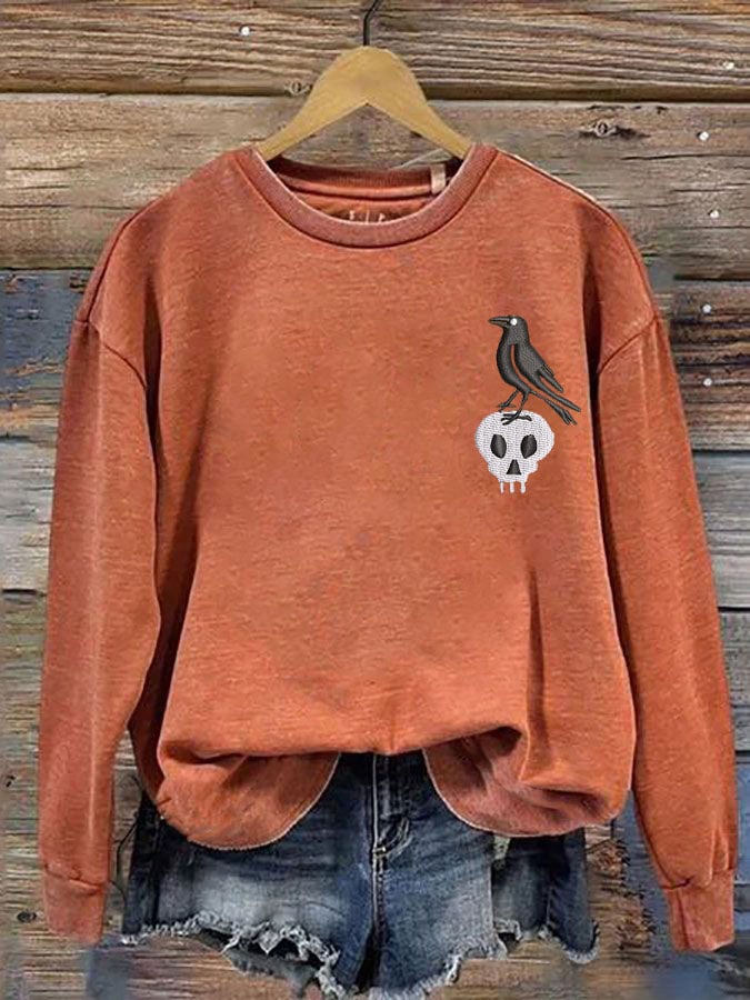 Women's Halloween Crow Skull Sweatshirt