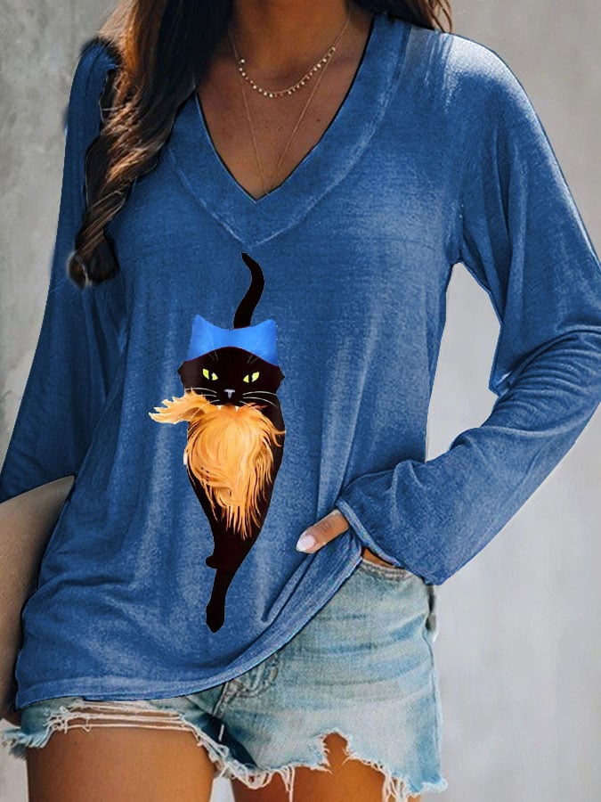 🔥Buy 3 Get 10% Off🔥Women's Hat Cat&Orange Feminist Print V-Neck T-Shirt