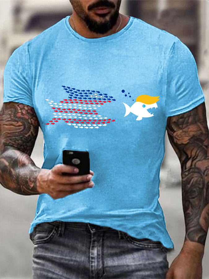 Men's Fun Fish Printed Casual T-shirt