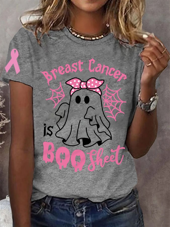 Women's Breast Cancer Is Boo Sheet Halloween Ghost Breast Cancer Awareness Warrior Tee