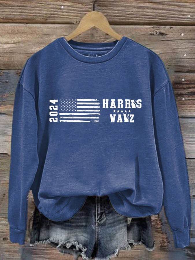 Women's Retro Flag Print Crewneck Sweatshirt