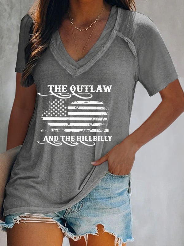 Women's The Outlaw and The Hillbilly Print V-Neck T-Shirt