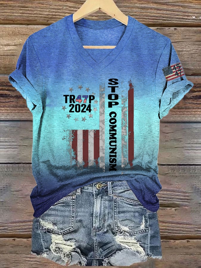 Women's Stop Communism 45 47 Flag   Printed Short-Sleeved T-Shirt