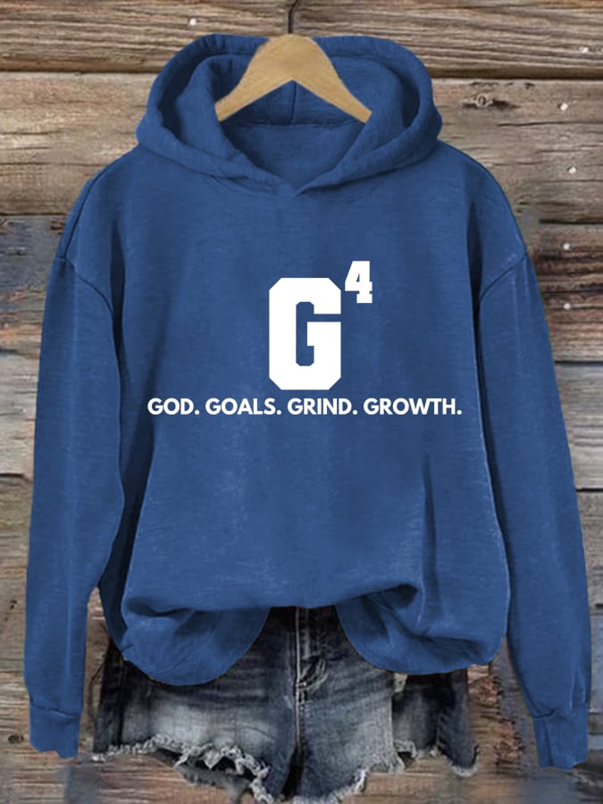 Women's God Goals Grind Growth Printed Hoodie