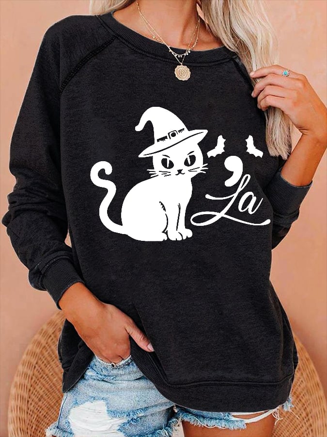 Women's Cat LA Print Casual Sweatshirt