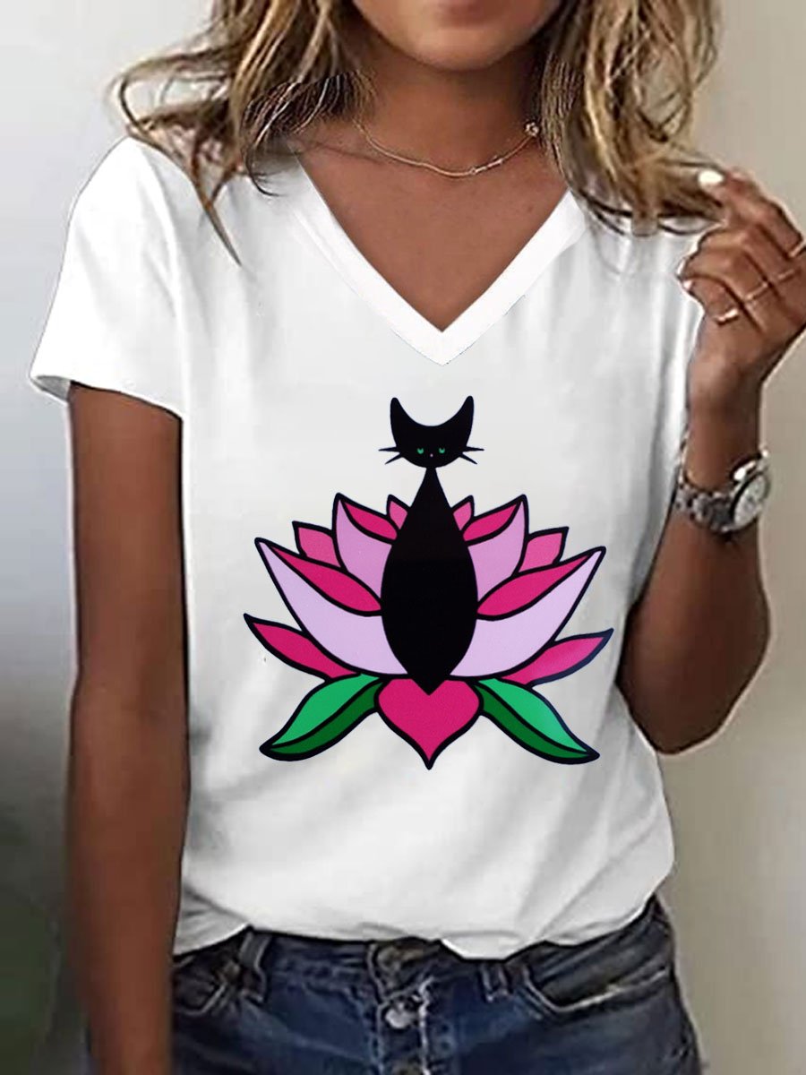 Women's Cat&Lotus Comma La Print T-Shirt
