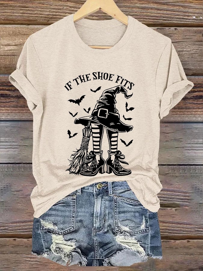Women's Happy Halloween If The Shoe Fits   Print Crew Neck T-Shirt