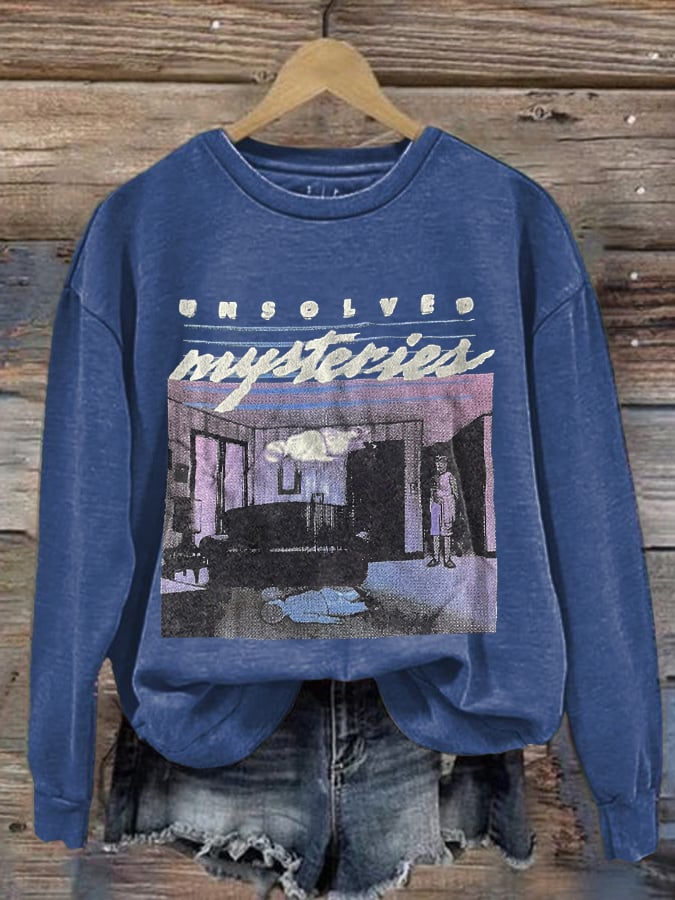 Retro Halloween Unsolved Mysteries Print Sweatshirt