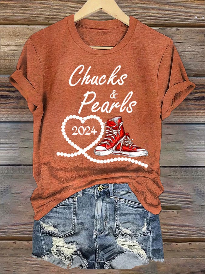 Women's Chucks & Pearls Printed Casual T-Shirt