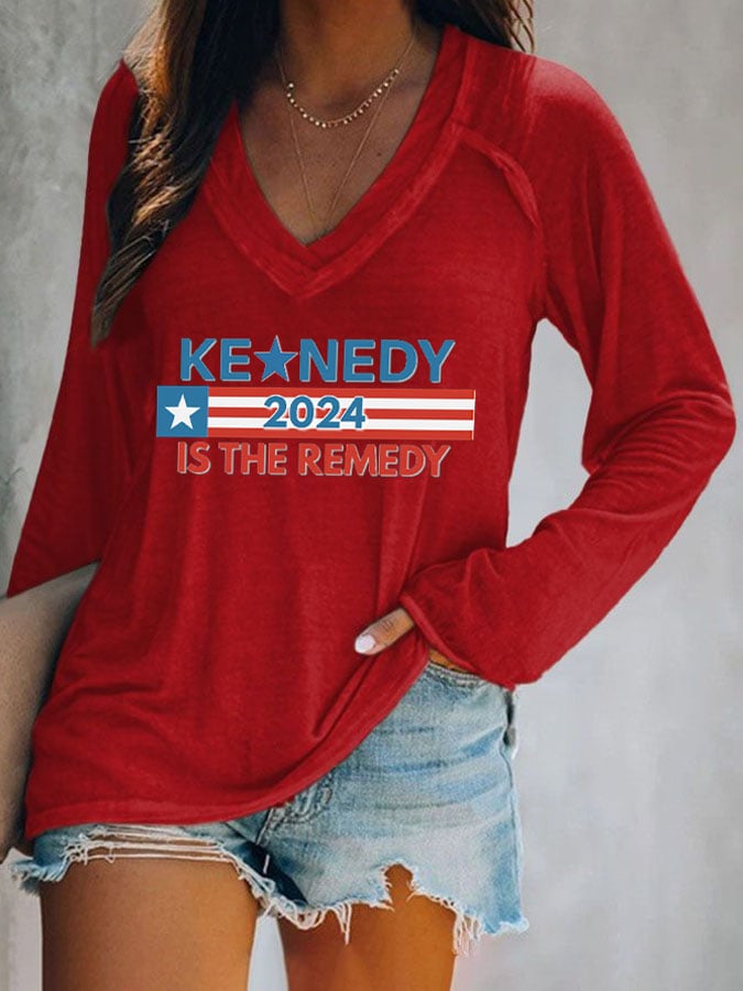 Women's The Kennedy Is The Remedy Print V Neck T-Shirt