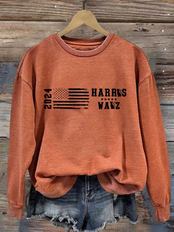 Women's Retro Flag Print Crewneck Sweatshirt