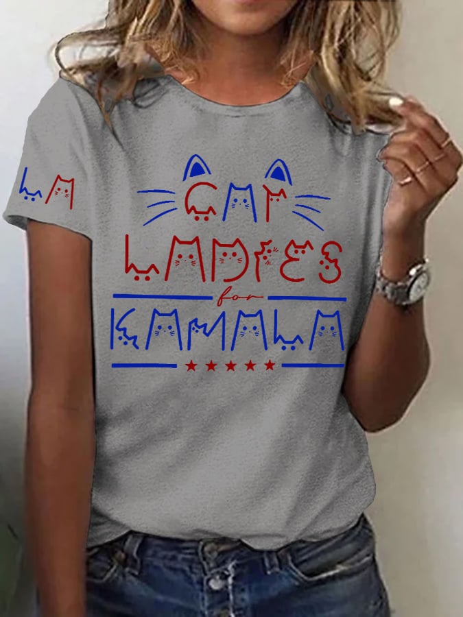 Retro LA Ladies Lettering Cat Print T-Shirt