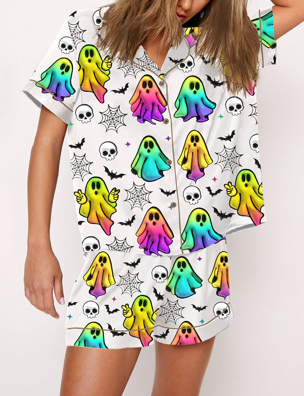 Women's Halloween Ghost Print Pajama Set