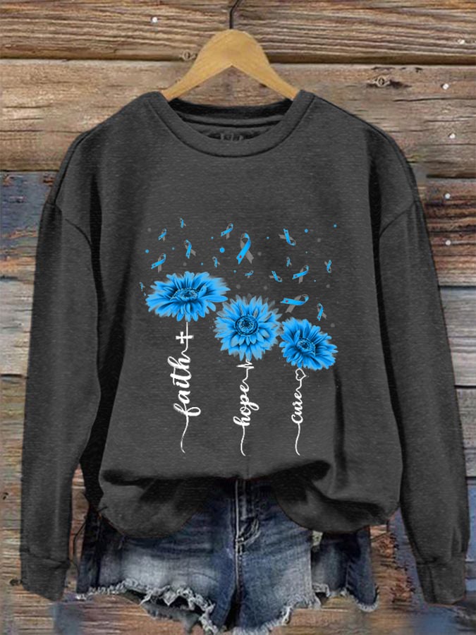 Women's Diabetes awareness Faith Hope Cure Sunflower Printed Sweatshirt