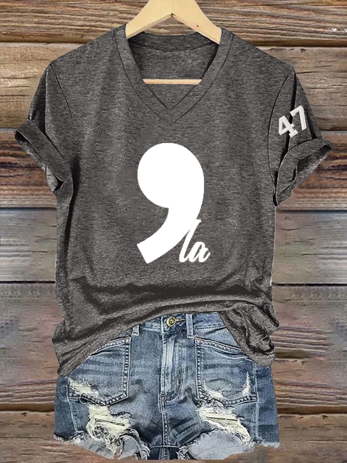 Women's La 47 Printed Casual V Neck T-Shirt