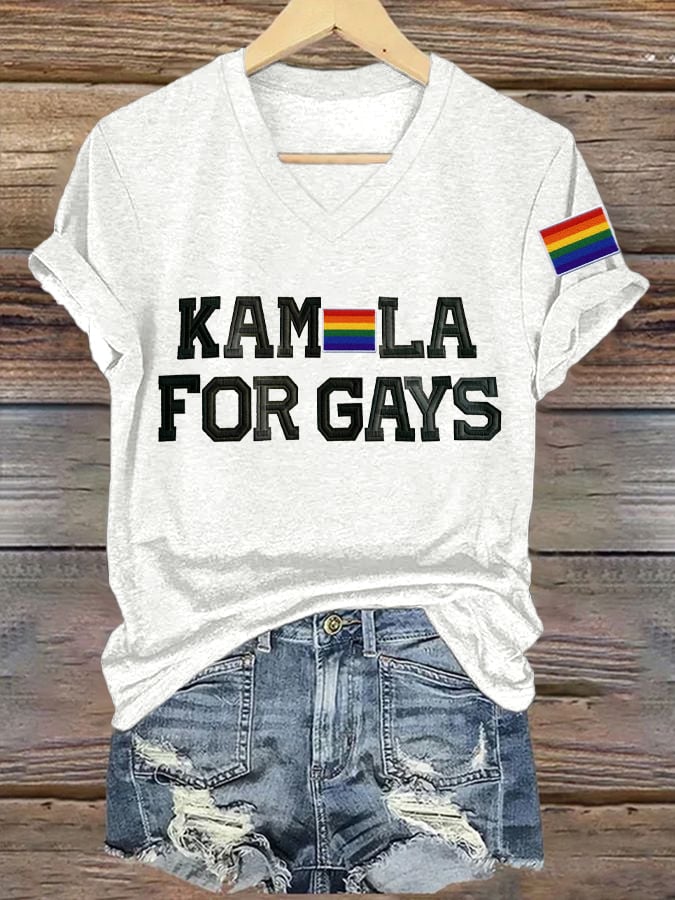 Women's For Gays Print Casual V-Neck T-Shirt