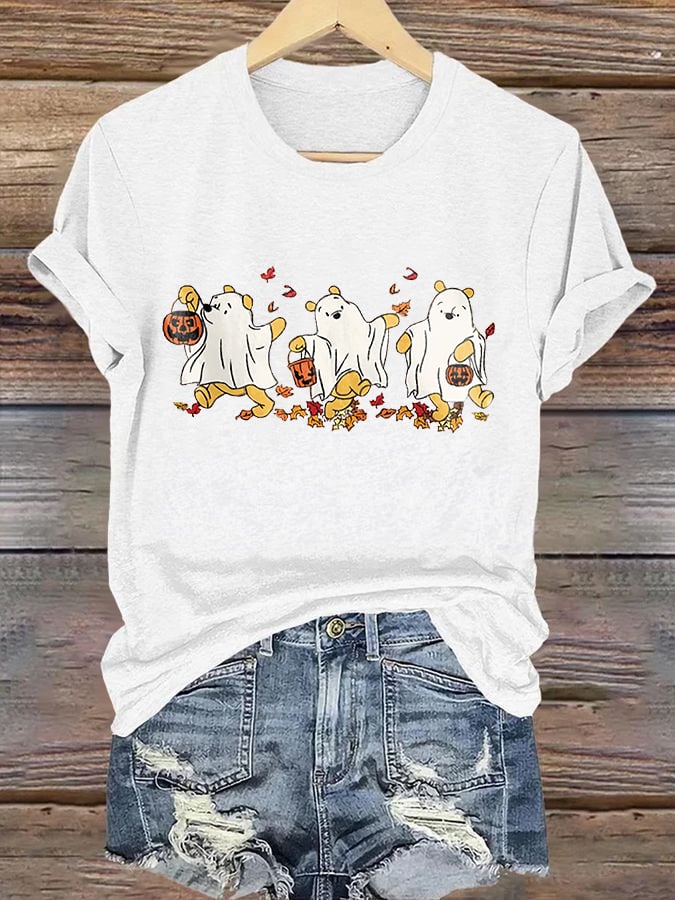 Retro Halloween Ghost Print T-Shirt