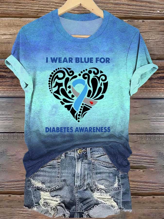 Women's I Wear Blue For Diabetes Awareness Print Shirt