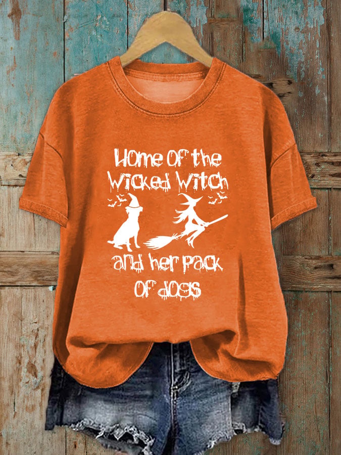 Women's Witch and Dog Print T-Shirt