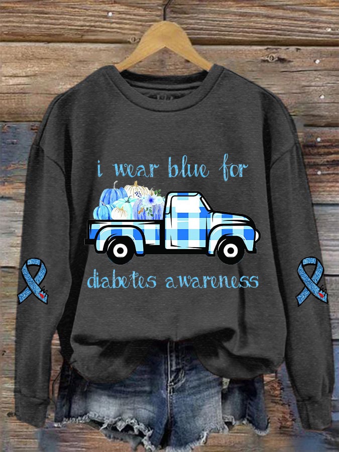 Women's Diabetes Awareness In November We Wear Blue Printed Sweatshirt