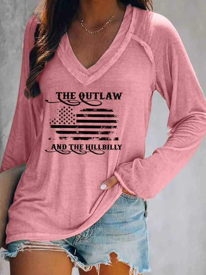 Women's The Outlaw and The Hillbilly Print V-Neck T-Shirt
