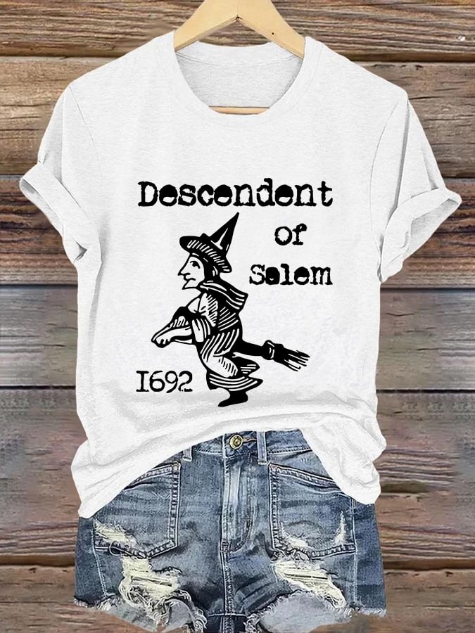 Retro Halloween 1692 Descendent Of Salem Witch Trials Print T-Shirt