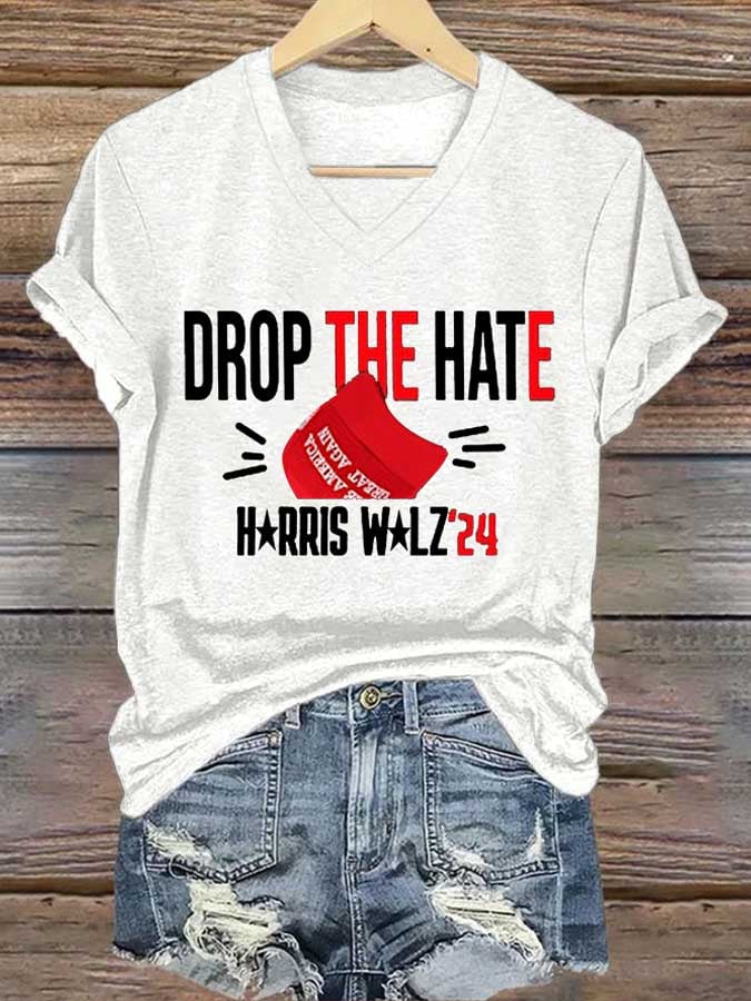 Women's Drop The Hate No Maga Hat Print T-shirt
