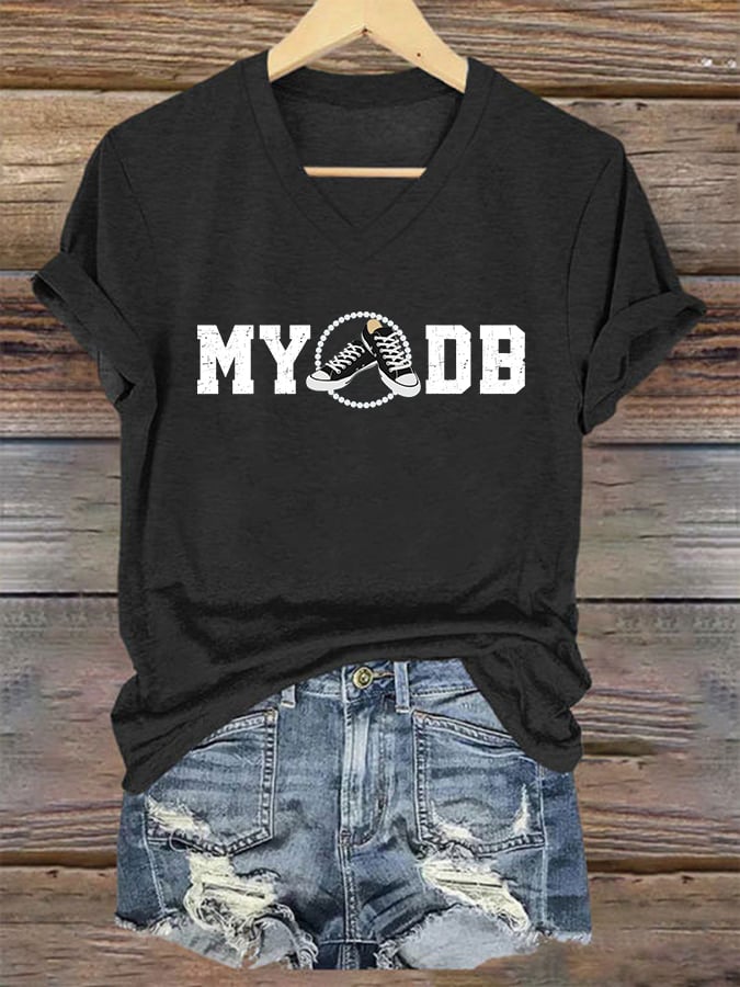 Women's MYODB Sneakers & Pearls Printed V-Neck T-Shirt