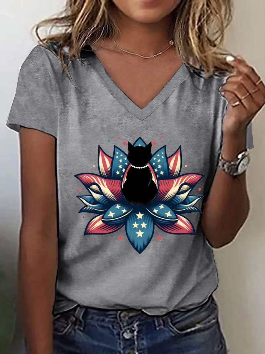 Women's Cat&Lotus Comma La Print T-Shirt