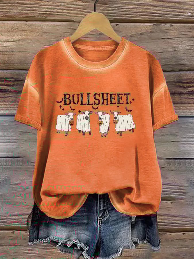 Women's Halloween Ghost Cow Bull Sheet T-Shirt