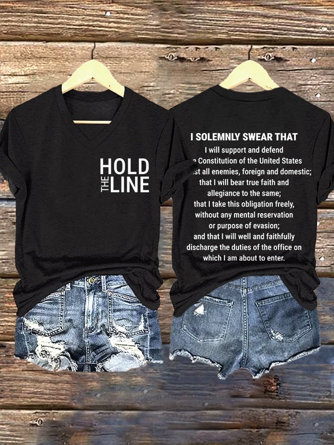 V-neck Retro Hold The Line Federal Employees Standing Up For Democracy Print T-Shirt