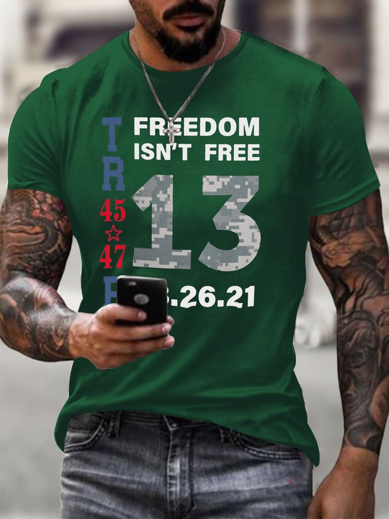Men's Retro 13 US Fallen Soldiers Memorial Freedom Print T-Shirt
