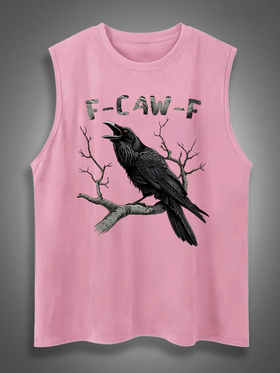 F-Caw-F Crow Print Cotton Sleeveless Tank Tops