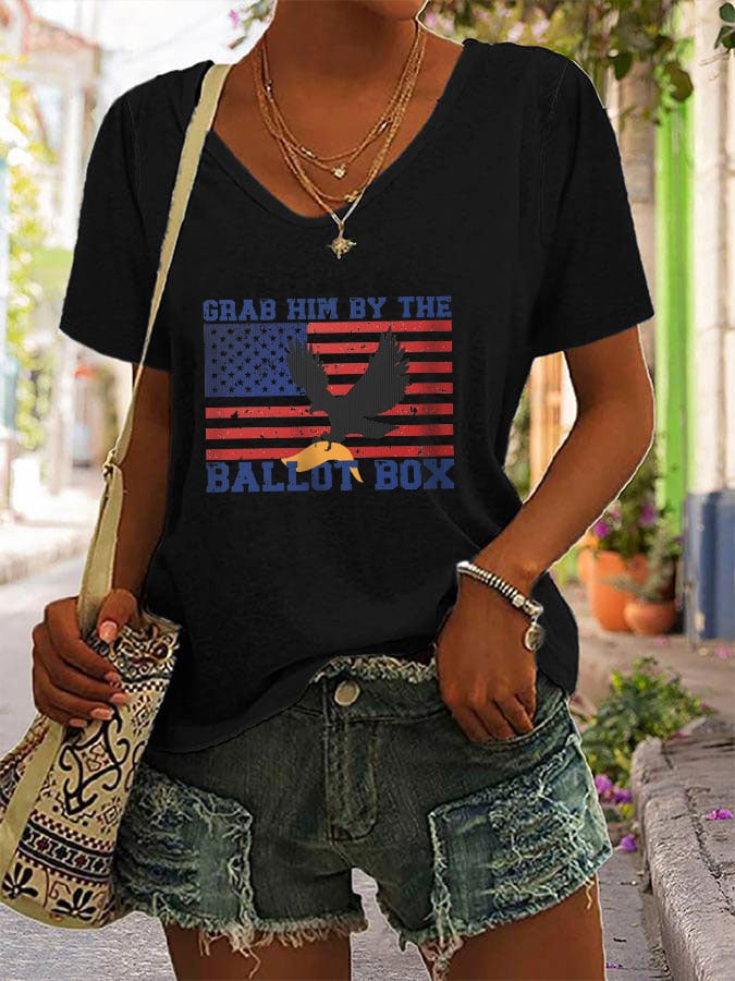Women's Grab Him By The Ballot Box Print V-Neck T-Shirt