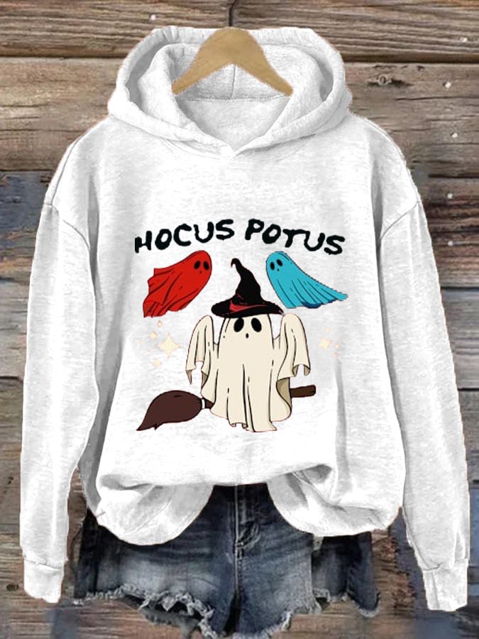 Women's Hocus Potus Blue Halloween Print Hoodie