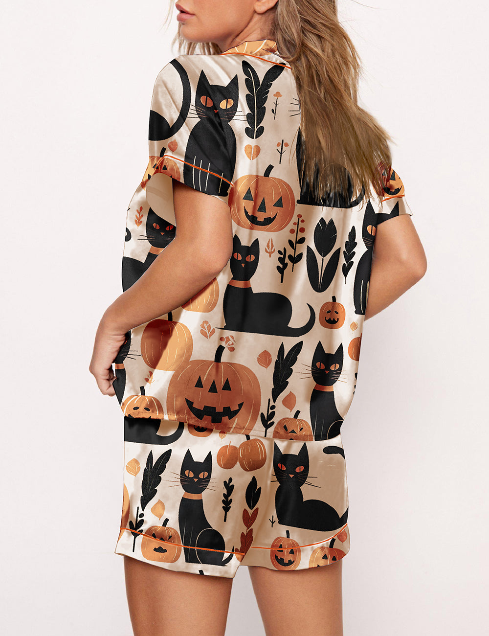 Woven Cat Pumpkin Pajama Set