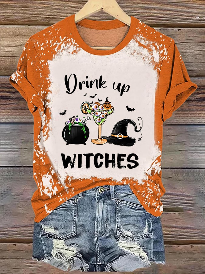 Women's Witches Drink Up Halloween Printed T-Shirt