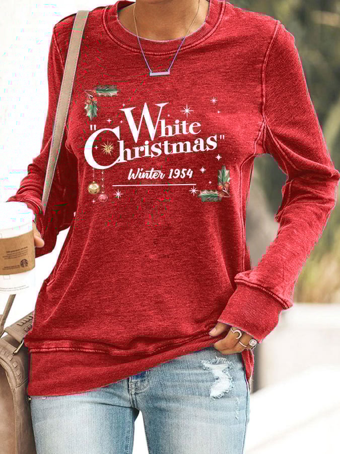 Women's White Christmas Print Casaul Sweatshirt