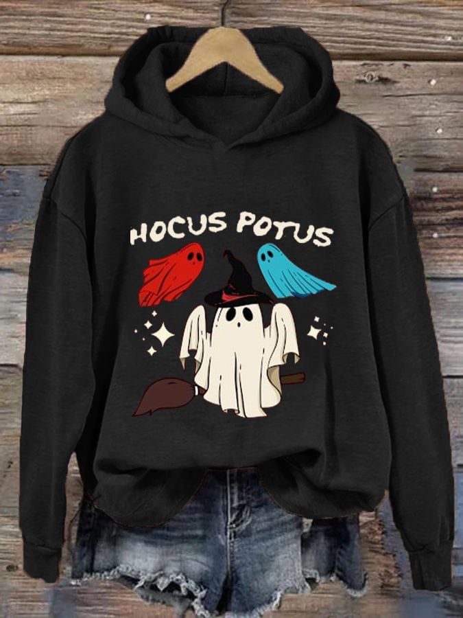 Women's Hocus Potus Blue Halloween Print Hoodie