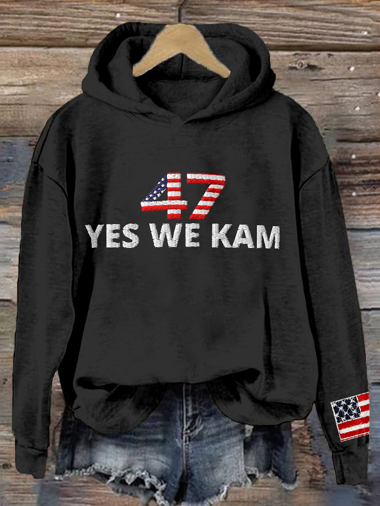47 Yes We Kam American Flag Embroidered Washed Hoodie