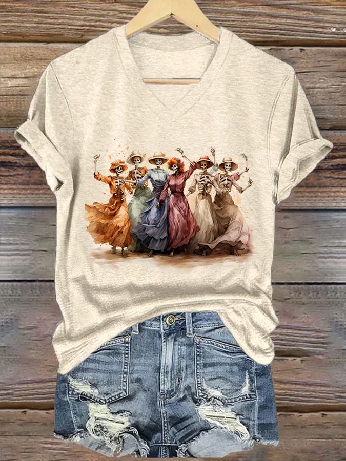 Women's Halloween Skull Print Casual T-Shirt