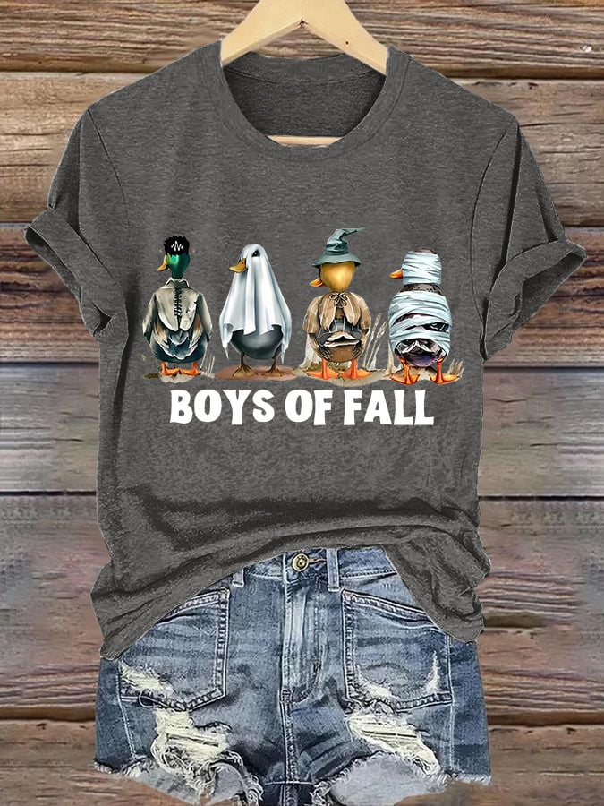 Retro Halloween Boys Of Fall Ghost Ducks Print T-Shirt