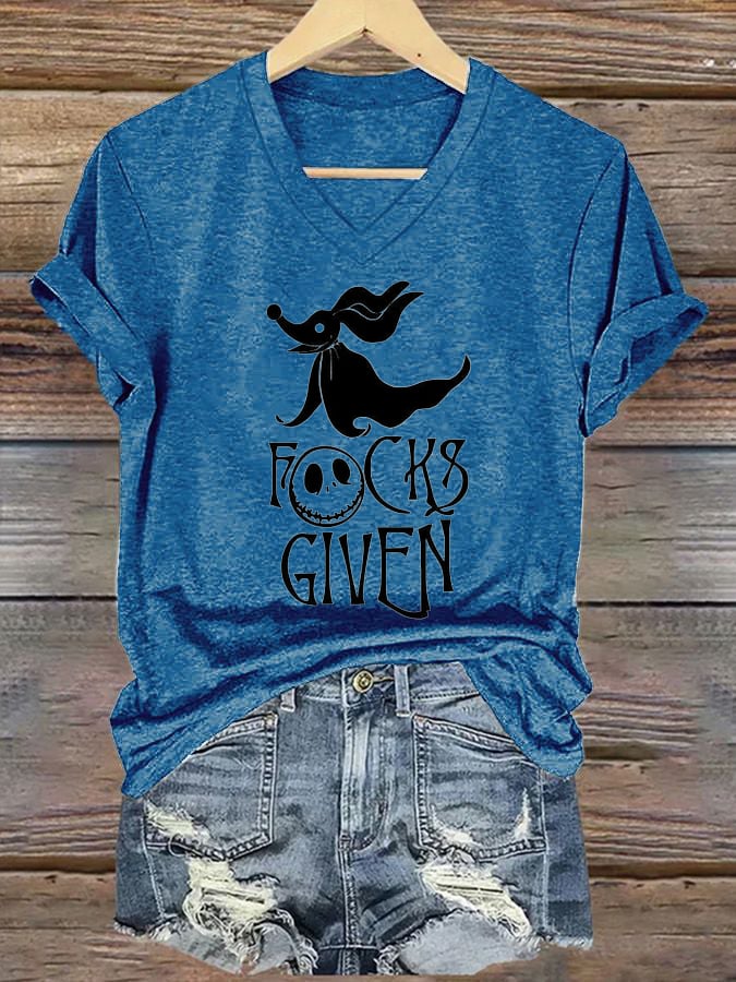 Women's Halloween Zero Fucks Given Printed Casual T-Shirts