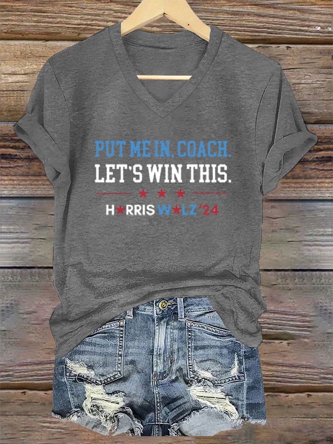 Women's "Put Me In, Coach. Let't Win This" Printed Casual T-Shirt